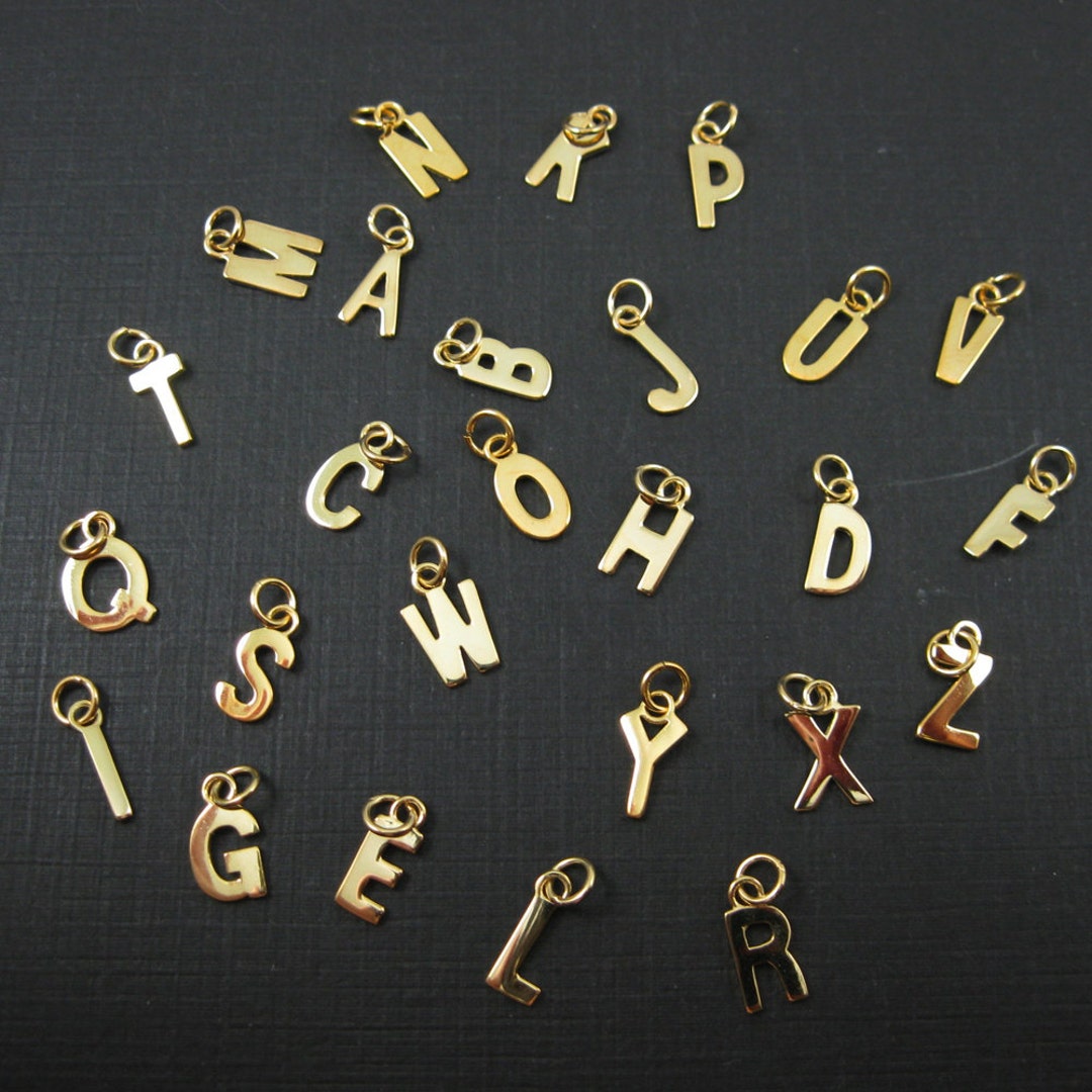 Set of 26 Gold Over Sterling Silver Letter Charms-Initial Letter Charms (from A to Z) Jewelry Wholesale Permanent Charms- SKU: 201057-VM