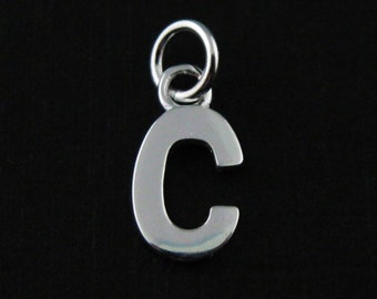 Sterling Silber Charm - Initial Charm, Glatte Buchstabe Charms (Buchstabe C )Schmuckherstellung, Schmuckzubehör - Alphabet Charm - SKU: 201057-C