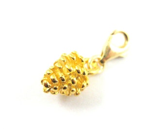 Pine Cone Charm, Bracelet Charm, Gold Over Sterling Silver Clip-On Charm, Pinecone Charm with Clasp, Nature Charm, 11mm, SKU: 291248-VM