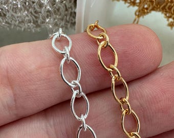 1+1 ovale kabelketting-bulk onafgewerkte ketting per voet-permanente sieraden-sieraden-bulk sieradenkettingen-sterling zilver of gold filled