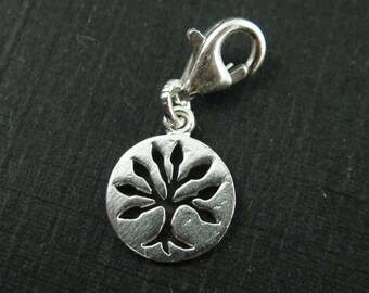 Breloque arbre en argent sterling 925 - breloque pièce de monnaie arbre de vie - pendentif arbre en argent - breloque arbre disque rond avec fermoir - 9 mm - SKU : 291249