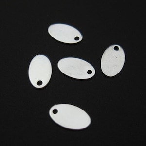 Sterling Silver Findings,Tags - Plain Oval Shape Charm Tag -Jewelry Making Supplies, Jewelry Findings - 9mm ( 40 pcs ) - SKU: 217008