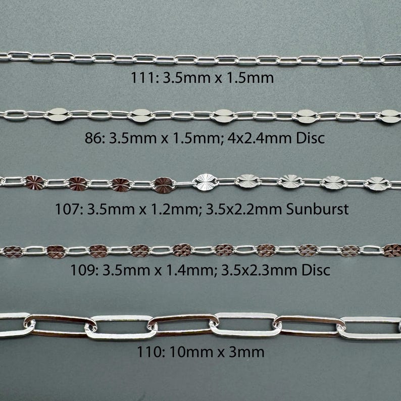 925 Sterling Silver Bulk Chains By The Foot-Permanent Jewelry-Unfinished Jewelry Making Chains-Jewelry Supplies-Over 100 Different Styles image 18