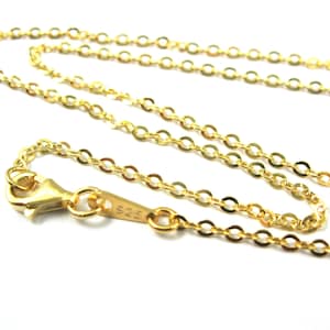 Gold Necklace, Vermeil Sterling Silver Chain - 2.3mm Strong Flat Cable Chain - Finished Necklace, Ready to Wear- 18 Inches SKU: 601051-VM-18