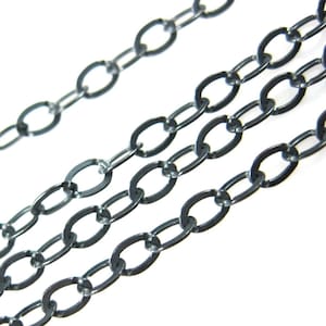 Oxidized Sterling Silver Chain, Unfinished Bulk Chain, Cable Flat Oval, Cable Chain-3.5 by 3mm - Jewelry Supplies Wholesale-SKU:101024-OX