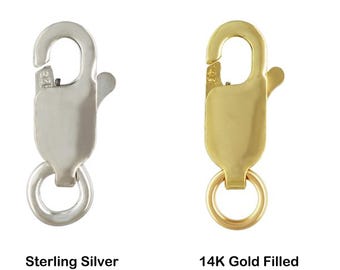 1/20 14K Gold Filled or Sterling Silver Oval Lobster Clasp - Gold Filled Clasps Findings - 8mm x 3mm Gold Filled Lobster Claw Clasp