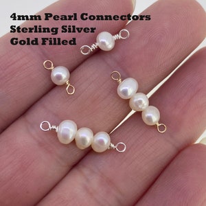 4mm Freshwater Pearl Connectors-Sterling Silver or Gold Filled Pearl Connectors-Permanent Jewelry Supplies-Single Or Triple Pearl Connectors