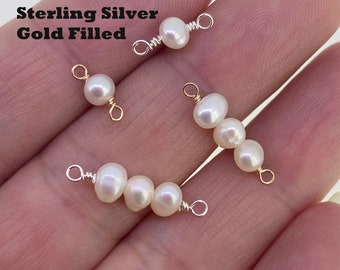 4mm Freshwater Pearl Connectors - Sterling Silver or Gold Filled Single or Triple Pearl Connector-Permanent Jewelry Supplies-sku:201326/27