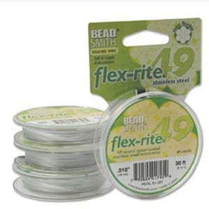 Jewelry Making Supplies-Beadsmith Flex-rite 49 Strand Beading Wire - Pearl Silver Color - .014&quot; 30 ft - SKU:501039-14S
