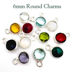 Sterling Silver 6mm Round Bezel Gemstone Charms-Small Birthstone Charm-Gemstone Pendants-Tiny Faceted Round Shape-Birthstone Bezels-2 pcs