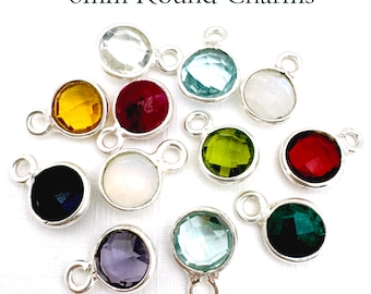 Sterling Silver 6mm Round Bezel Gemstone Charms-Small Birthstone Charm-Gemstone Pendants-Tiny Faceted Round Shape-Birthstone Bezels-2 pcs
