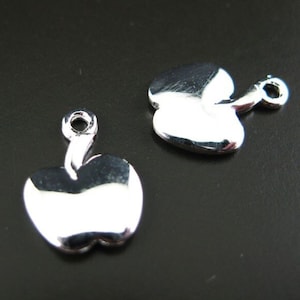 Silver Charm-Sterling Silver Findings-Cute Tiny Apple Charms,Jewelery Findings,Jewelry Supplies,Teacher Charm(12 by 8 mm-5 pcs)-SKU: 201017
