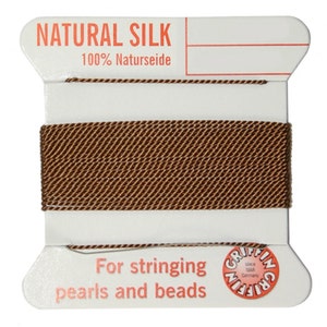 Griffin Silk Beading Cord with Needle - 2 Meters - Size 4 - 0.60mm Diameter - Brown - Stringing Beads, Pearls, etc.  - SKU:501037-BRN4