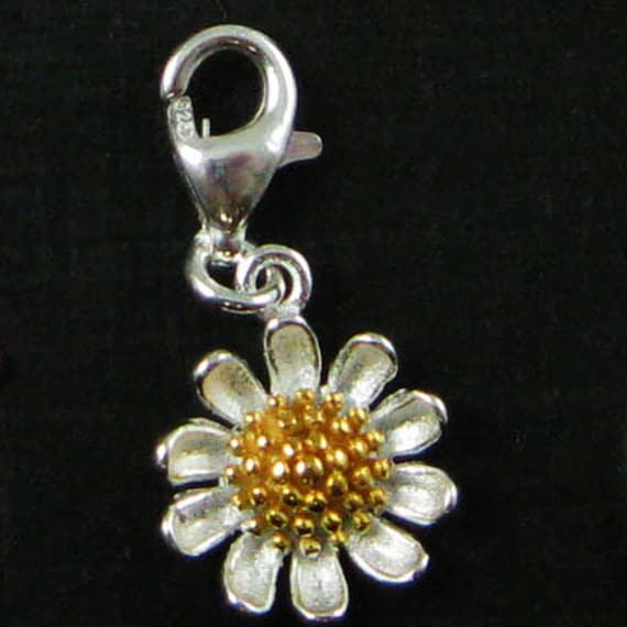 Sterling Silver Charm-Sunflower Charm with Lobster Clasp-Sterling Silver  Sunflower Charm-Two Tone Charm-Flower Pendant (1 pc) SKU: 291224