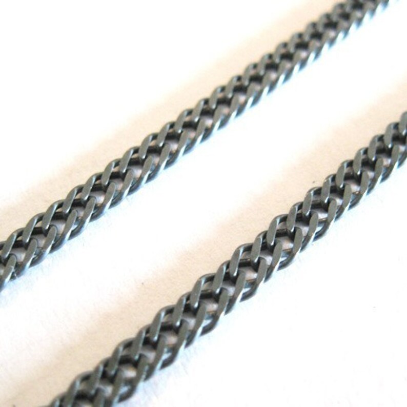 Sterling Silver Chain 18 inches or 1.5 feet 2.8mm x 4.1mm Oxidized- Double Diamond Cut Curb Link SKU: 101035-OX