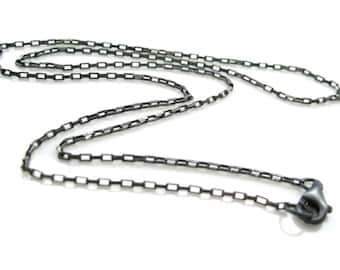 Oxidized Necklace-Oxidized Sterling Silver Chain Necklace - small rectangle Box Chain Necklace - Long Necklace (24 inches) SKU: 601011-OX-24