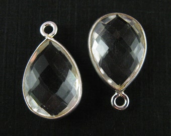 Bezel Pendant-Crystal Quartz -Small Teardrop Gemstone Pendant- Sterling Silver Bezel Gemstone Charm Pendant-10 by 14mm-2 pcs-SKU: 201117-CQR