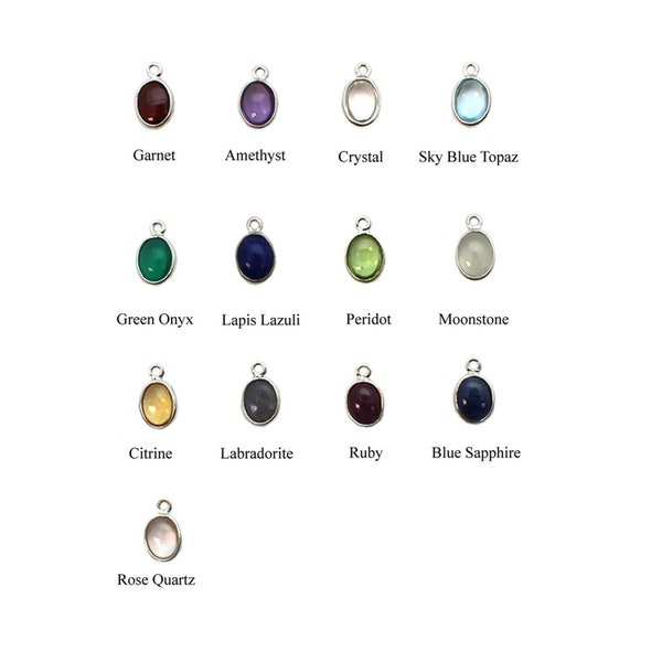 Sterling Silver Natural Gemstone Charms, Silver Bezel Pendant- Bezel Gem Necklace Pendant, Oval Shape, Real Gemstones (1 pc) SKU: 201124