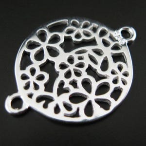 Sterling Silver Connectors-Filigree Circle connector,Links,Charm,Silver Jewelry Findings,Jewelry Supplies( 15 mm-2 pcs)Sku:201018