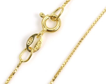 Gold Plated Sterling Silver Necklace - 925 Sterling Silver Chain Necklace - Box Chain-1mm(16"18"20"22"24"26"28"30"and 36") SKU: 601012vm