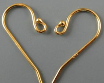 Gancho para aretes de plata de ley bañado en oro vermeil, forma de anzuelo simple con bola, calibre 21 (100 piezas) Suministros de joyería al por mayor: ahorre un 15 % - SKU: 203002-VM