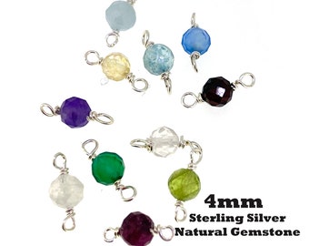 Sterling Silver Birthstone Connectors-Permanent Jewelry Connectors -4mm Natural Gemstone  Bead - Jewelry Supplies Wholesale- sku:201327