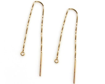 Earring Findings, 14K Yellow Gold Ear Thread, Long Dangle Solid Gold Threader Earrings, Solid Gold Earwire  (1 pair)