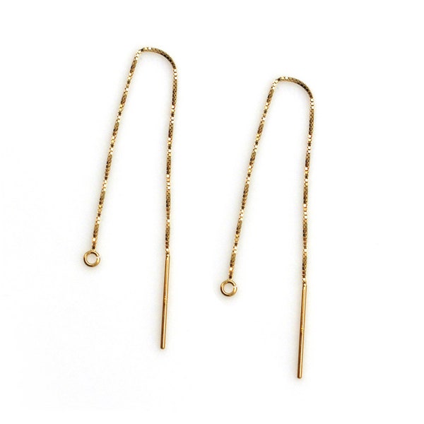 Earring Findings, 14K Yellow Gold Ear Thread, Long Dangle Solid Gold Threader Earrings, Solid Gold Earwire  (1 pair)