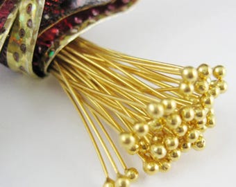 Alfileres de cabeza esférica grandes y elegantes, chapados en oro de 24 k sobre plata esterlina, alfileres con cabeza esférica de calibre 28, 2 pulgadas, 50 mm (100 piezas) SKU: 204403VM-2820