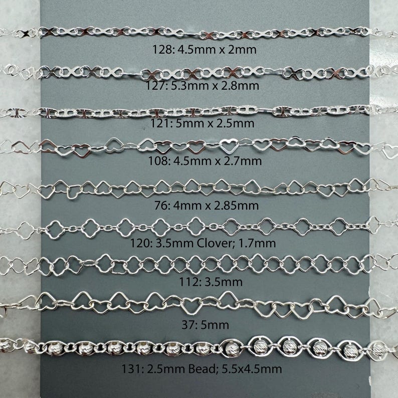 925 Sterling Silver Bulk Chains By The Foot-Permanent Jewelry-Unfinished Jewelry Making Chains-Jewelry Supplies-Over 100 Different Styles image 2