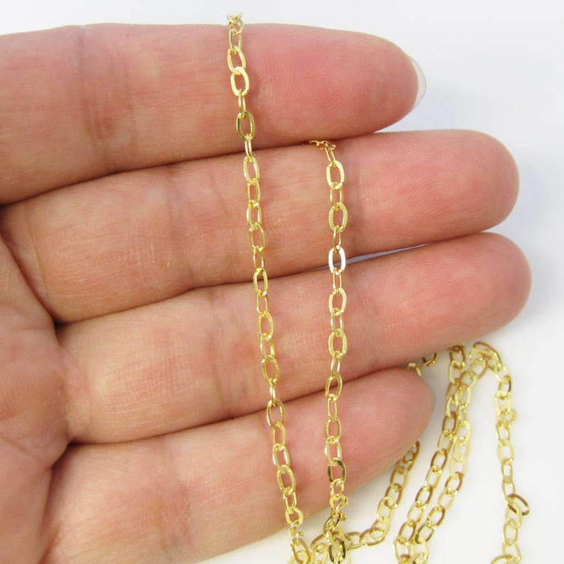 Unfinished Bulk Chain by the foot Gold Sterling Silver Chain Up to 30/% off Wholesale Flat Cable Chain 3.5 by 3mm SKU:101024VM