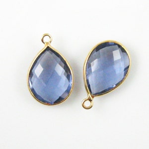 Iolite Quartz Bezel Pendant-Gemstone Pendant-Bezel Charms-Wholesale Jewelry Findings-Teardrop Shape-22 by15mm-(2 pcs)-SKU: 201101-IOQ