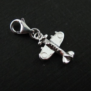 Plane Charm, Clip-on Bracelet Charm, Sterling Silver Airplane Charm, Pilot Charm, Travel Charm, Adventure Charm, 15mm, SKU: 291027