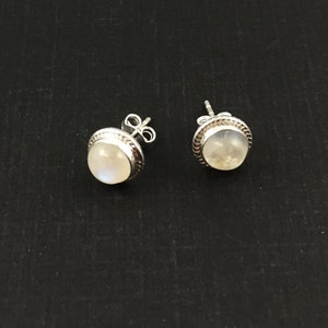 Sterling Silver Gemstone Earrings-Moonstone Stud Earrings-Moonstone Earring Studs-Birthstone Earrings-Gifts for Her- SKU: 694000-MST
