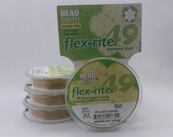 Beadsmith Flex-rite 49 ストランド ビーズワイヤー - メタリック サテン ゴールド - .014&quot; 30 フィート - SKU:501039-14G