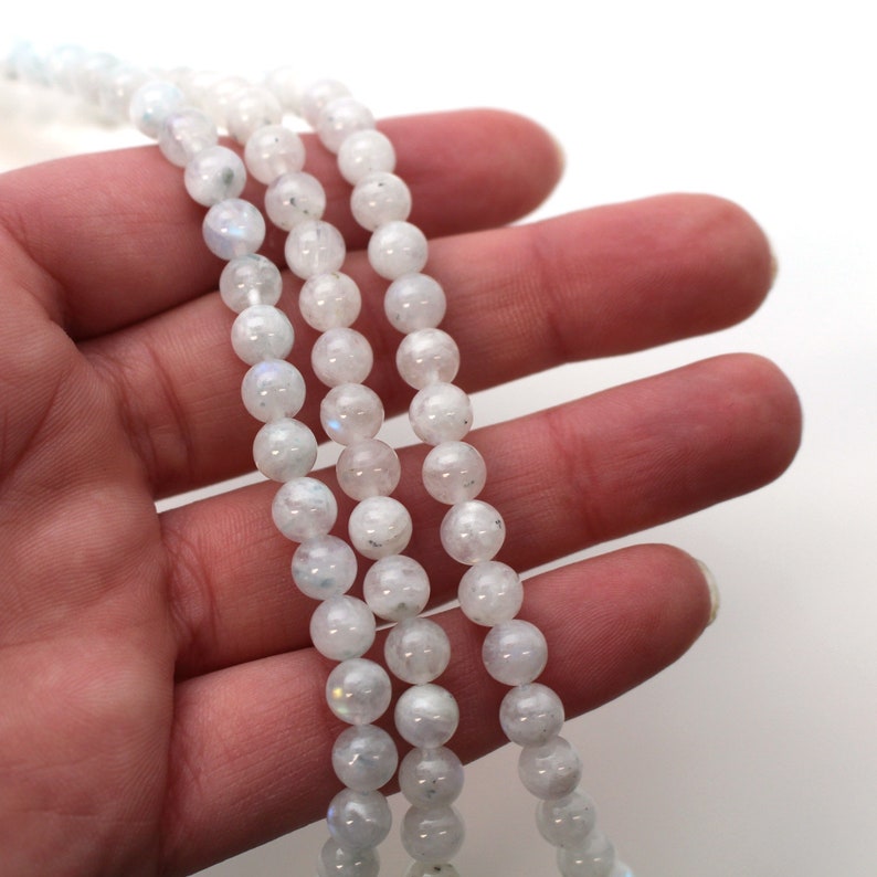 June Birthstone Natural Semi-Precious Gemstone Beads Smooth Round Shape Moonstone Beads 15 Inch Strand of 5.5mm or 6.5mm Beads