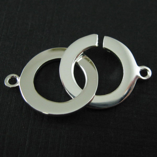 Sterling Silver Toggle Clasp - Double Ring , Smooth , Shinny  Toggle Clasps , Silver Charm, Pendent ( 15mm - 1 set) SKU: 202106