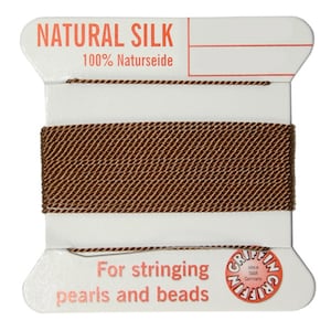 Griffin Silk Beading Cord with Needle - 2 Meters - Size 6 - 0.70mm Diameter - Brown - Stringing Beads, Pearls, etc.  - SKU:501037-BRN6