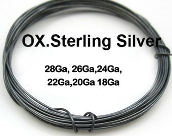 Oxidized Sterling silver Wire -Oxidized Half Hard Round Wire from 18 Gauge to 28 Gauge , Wholesale Jewelry Supply Findings
