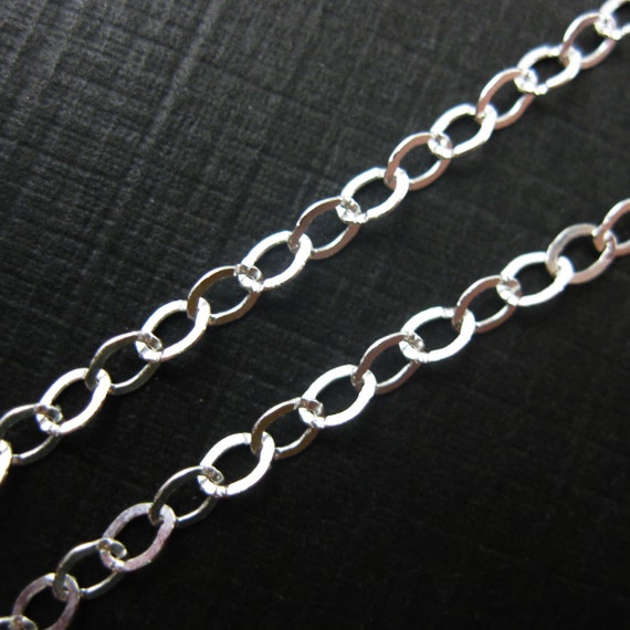 Rhodium Plated Sterling Silver Chain, Bulk Chain, Cable Flat Oval 2.5 by  2mm 3 Feet SKU:101022RH 