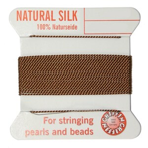 Jewelry Findings-Griffin Silk Beading Cord with Needle-2 Meters-Size 2-0.45mm Diameter-Brown-Stringing Beads, Pearls, etc.-SKU:501037-BRN2