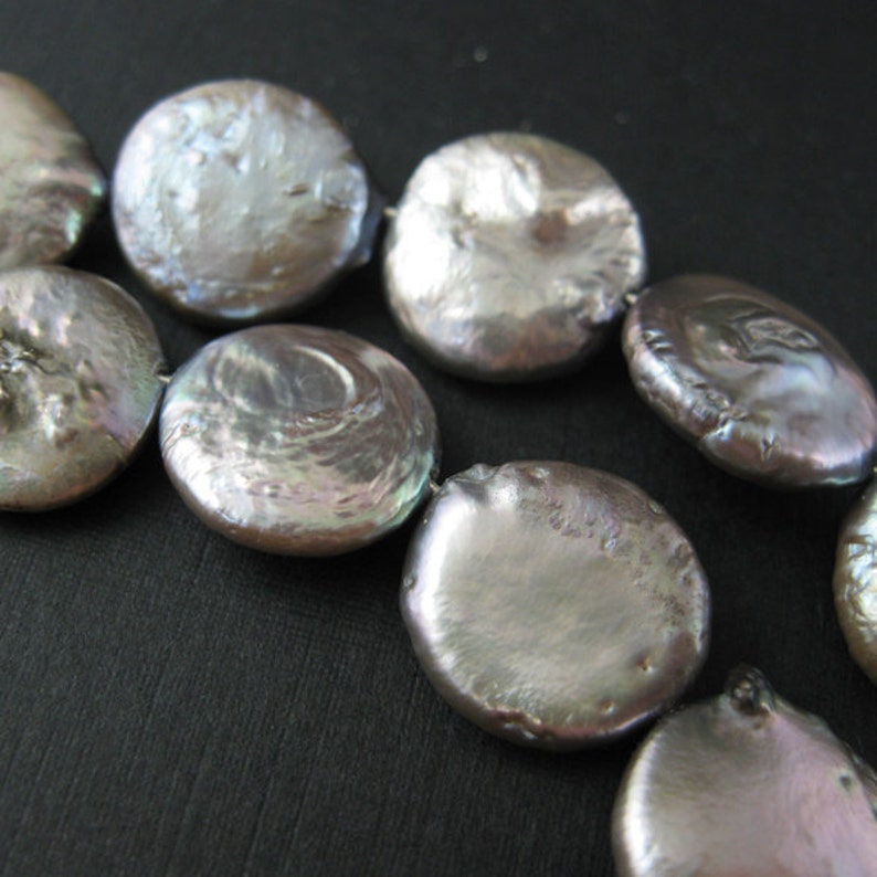 Coin Shape Grey Color full Strand - SKU: 301509 Freshwater Pearl 15 inches