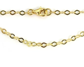 Gold Plated Sterling Silver Chain Necklace-3x3mm Diamond Flat Cable Chain-Size from 7.5" 9.5" 16" 18" 20" 22" 24" 26" 28" 30" 36" SKU 601013