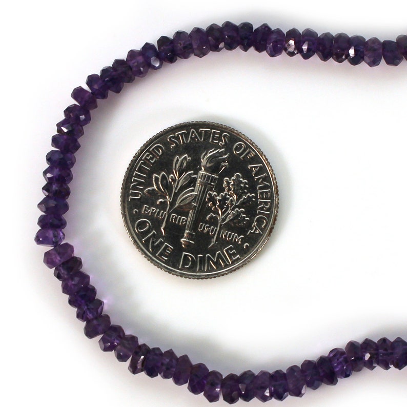 February Birthstone-Gemstone beads-Amethyst Faceted Rondelle 309002-AMT 3.5-4mm 13.5 inches full strand-Purple Gemstone-sku