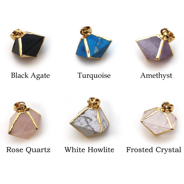 Geometric Gemstone Pendant-8 Sided Gemstone-Gold Plated Small Gemstone Pendant, Rose Quartz, Amethyst, Turquoise, Howlite, Agate SKU:292224