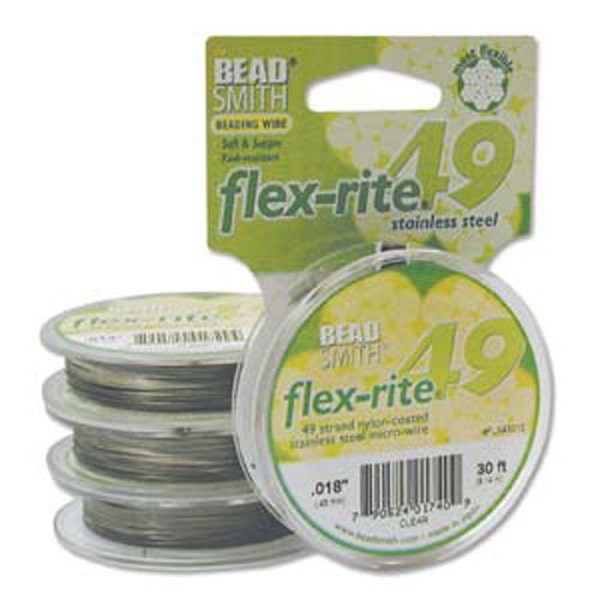 Beadsmith Flex-rite 49 Strand Beading Wire - Clear Coat S.S Wire - .014" 30 ft - SKU:501039-14C