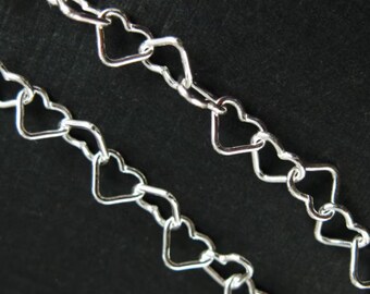 Sterling Silver Heart Chain, Unfinished Bulk Chain - Heart Shape - 5mm ( 18 inches or 1.5 feet ) -  SKU: 101037