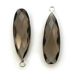 Bezel Pendant,Gemstone Pendant-Jewelry Findings-Sterling Silver Charm-Smoky Quartz-Long Teardrop Shape-34 by 11mm (2 pcs) SKU: 201113-SMQ