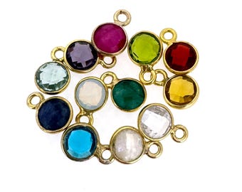 6mm Bezel Gemstone Pendants, Charms-Gold Plated Sterling Silver Charm-Gemstone Pendants, Tiny Faceted Circle Shape (2 pcs) - SKU: 201108