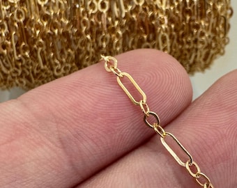 Goudgevulde 3+1 platte kabelketting-bulkketting aan de voet-onafgewerkte sieradenketting-permanente sieraden-gouden kabelketting-delicate sieradenketting